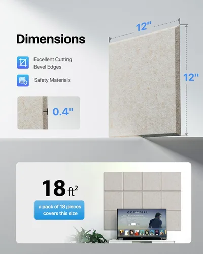 Miniatura 5 de Paquete de 18 paneles de pared insonorizados autoadhesivos, paneles cuadrados de espuma a prueba de sonido para pared, paneles acústicos de alta