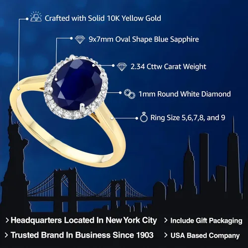 Miniatura 50 de Gem Stone King Anillo de compromiso ovalado de oro amarillo de 10 quilates con piedra natal y halo de diamantes Ovalado de 0.354 x 0.276 in
