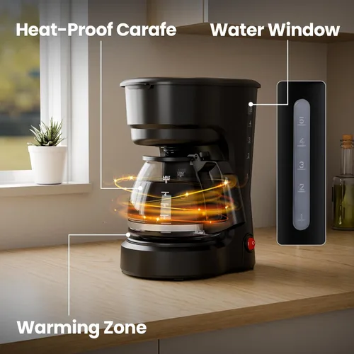 Miniatura 6 de Kismile Cafetera de 5 tazas, cafetera de goteo pequeña de 0.75 L con diseño antigoteo, protección contra quemaduras en seco, embudo de filtro