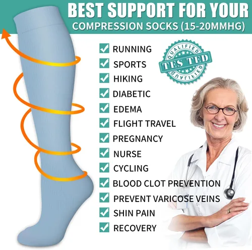 Miniatura 27 de Paquete de 3 pares de calcetines de compresión médica para mejorar la circulación de mujeres y hombres, para correr, hacer deporte y amamantar