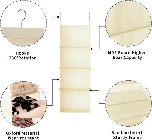 Miniatura 4 de YOUDENOVA Organizador colgante de armario, 4 estantes colgantes para armario, color beige