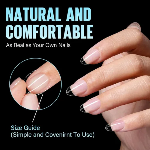 Miniatura 4 de TOMICCA Puntas de uñas de almendra extra cortas, 240 unidades, 15 tamaños, puntas de uñas de gel transparente preformadas, no necesita lima, uñas