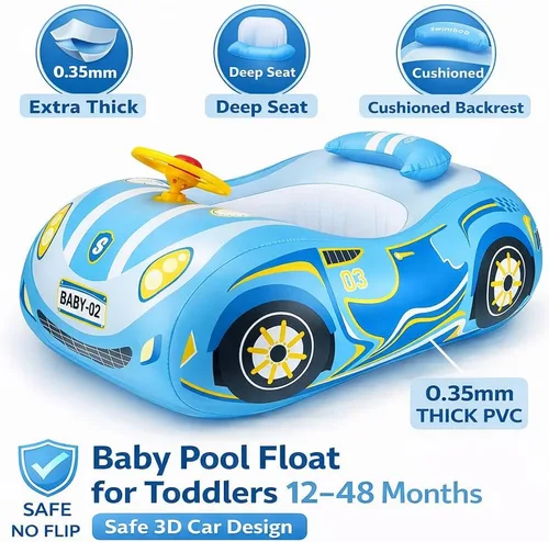 Miniatura 2 de Baby Pool Float Toddler Floaties 3D Car Baby Float for 12-48 Months Inflatable Heavy Duty 0.35mm PVC Seat Boat Pool Toys Float No Flip Swimming