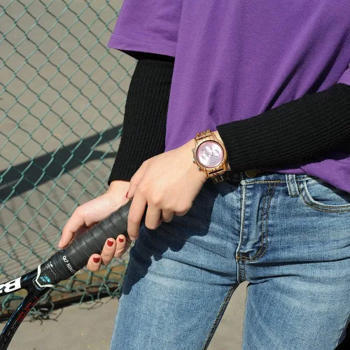 Miniatura 9 de BOBO BIRD Relojes de madera para mujer, correa de metal de madera de lujo, cronógrafo y visualización de fecha, reloj de cuarzo, moda de cebra