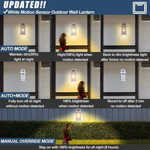 Miniatura 4 de Aplique de pared con sensor de movimiento para exteriores, iluminación blanca con sensor de movimiento del atardecer al amanecer, luces de pared