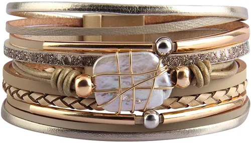 Miniatura 14 de Fesciory - Pulsera de leopardo para mujer, estilo bohemio de cuero multicapa con perlas de cristal