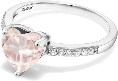Miniatura 3 de Gem Stone King Anillo de compromiso de plata de ley 925 con cuarzo rosa para mujer forma de corazón de 190 quilates disponible en tallas 5 6 7 8 9