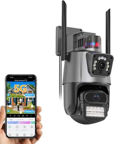 PTZ WiFi seguridad al aire libre inalámbrica 2X3MP doble lente enlace humano Detecta Pan tilt Digital Zoom Auto seguimiento automático Cámara de