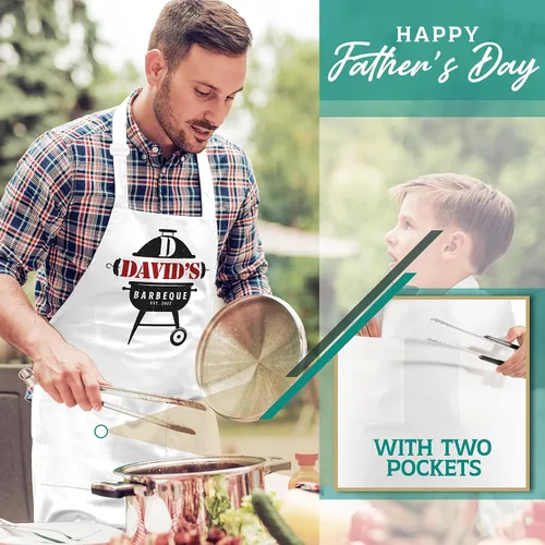 Miniatura 7 de Delantal de cocina personalizado para el día del padre, regalo con nombre 8 diseños de parrilla, delantales blancos personalizados para papá regalo