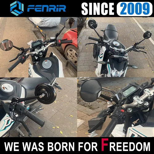 Miniatura 4 de FENRIR Emark CNC Espejos de aleación de aluminio negro para motocicleta, espejos laterales universales Cafe Racer Retro redondos antirreflejos
