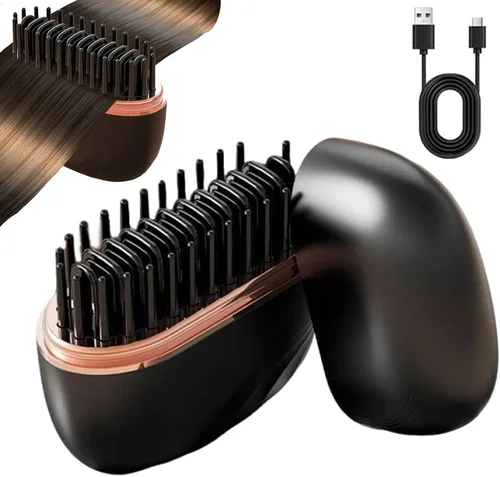 Peine alisador de pelo inalámbrico 2 en 1, mini alisador de pelo, cepillo portátil inalámbrico recargable, carcasa antiquemaduras, portátil para