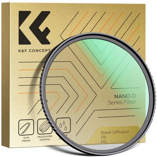 K&F CONCEPT Filtro de lente de cámara con efecto cinematográfico de niebla 1/8 de difusión negra de 1.929 in con 24 recubrimientos múltiples para