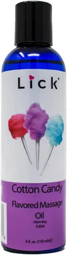 Lick Cotton Candy - Aceite de masaje comestible inspirado en dulces con vitamina E, deslizamiento seguro para el cuerpo sedoso para momentos de