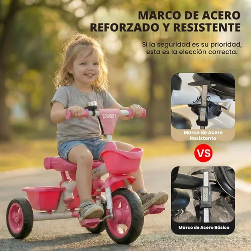 Miniatura 5 de EOOWOY Triciclo para niños pequeños con mango de empuje, triciclo cochecito 7 en 1 con asiento giratorio de 360°, respaldo reclinable, ruedas
