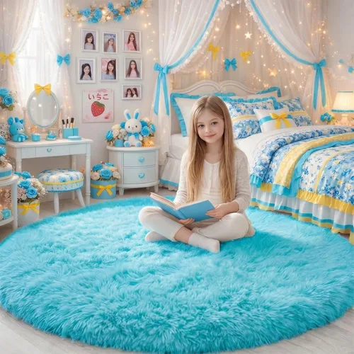 Miniatura 11 de Amdrebio Alfombra Redonda Azul Marino Oscuro de 4 Pies para Habitación de Niños Dormitorio, Alfombras de Área Circulares de Felpa Shag Esponjosa