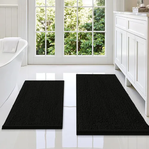 Miniatura 27 de Smiry Juego de 2 alfombras de baño, felpilla suave y absorbente, lavable a máquina, antideslizantes, para bañera, ducha y suelo