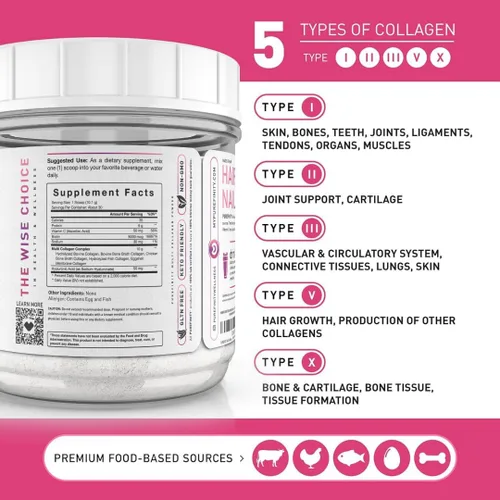Miniatura 3 de PUREFINITY Péptidos de colágeno para mujeres, tipo I, II, III, V y X con biotina y ácido hialurónico, apoya la piel, huesos, cabello y uñas