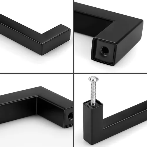 Miniatura 5 de Probrico - Paquete de 5 tiradores de gabinete de barra negro mate, con agujeros de 2.5 pulgadas, tiradores cuadrados de cajón de alacena de acero