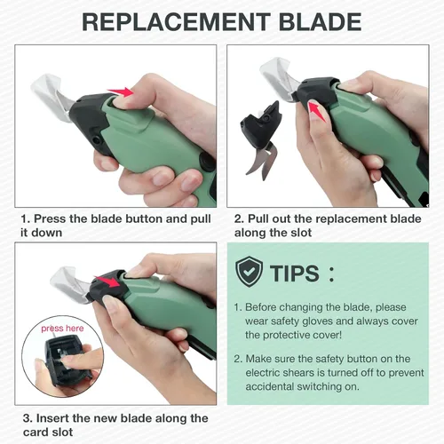 Miniatura 8 de Tijeras eléctricas inalámbricas para tela, tijeras de cartón recargables de 4 V con 3 cuchillas afiladas reemplazables, tijeras eléctricas