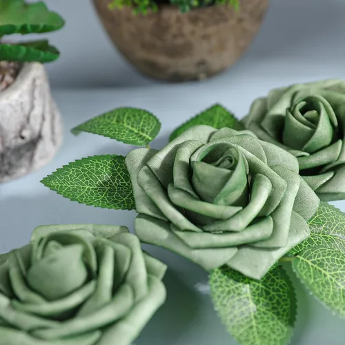 Miniatura 7 de AmyHomie Flores artificiales rosas rojas, 25 rosas falsas de aspecto real con tallo para ramos de boda, centros de mesa, arreglos de fiesta, baby