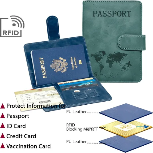 Miniatura 2 de Juego de 2 fundas para pasaporte, Azul, verde, Minimalista