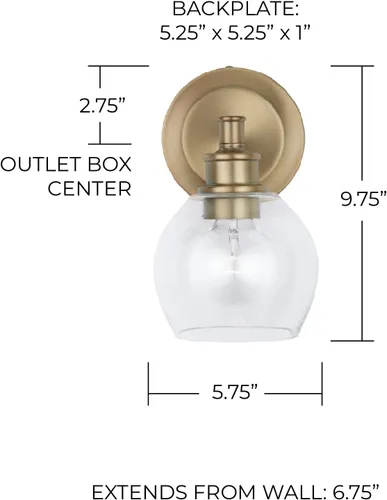 Miniatura 4 de Capital Lighting 621111PN-426 - Lámpara de pared de cristal transparente de mediados de siglo, 1 luz de 100 vatios, 10 pulgadas de alto x 6 pulgadas