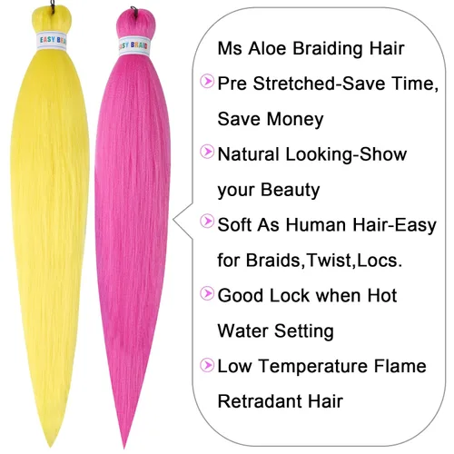 Miniatura 3 de Ms Aloe Cabello trenzado colorido preestirado, pelo trenzado multicolor, pelo trenzado suave sin nudos, 26 pulgadas, paquete de 6 unidades, cabello