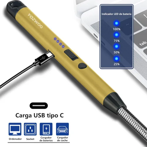 Miniatura 3 de YOZWOO Encendedor recargable USB C – Encendedor de arco de plasma sin llama a prueba de viento con cuello flexible de 360 grados y pantalla LED