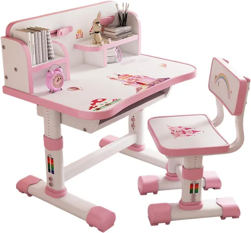 Miniatura 8 de Juego de escritorio y silla funcional para niños, altura ajustable, juego de sillas de mesa de estudio para niños con patrón de dibujos animados