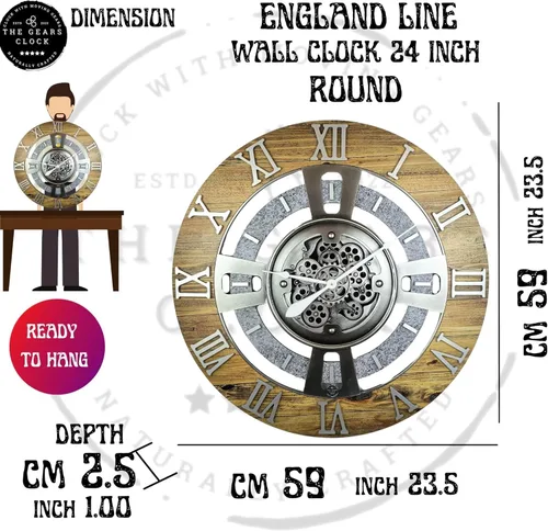 Miniatura 7 de ImprovingLife The Gears Reloj de pared con engranajes móviles reales línea Inglaterra (Verde Aguamarina, 24 pulgadas (60 cm))