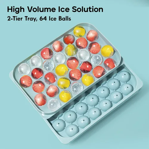 Miniatura 2 de Bandejas para cubitos de hielo con tapa y contenedor, molde redondo pequeño de 0.8 pulgadas para cubitos de hielo – Máquina de bolas de hielo
