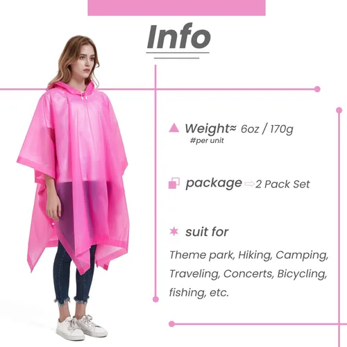 Miniatura 4 de ANTVEE Ponchos de lluvia para adultos, impermeable, portátil, reutilizable, paquete de 2 con capucha con cordón, se mantiene seco