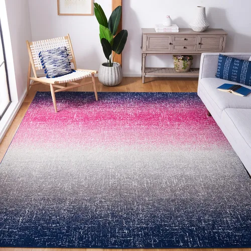 Miniatura 6 de SAFAVIEH Madison Collection - Alfombra redonda de 6 pies 7 pulgadas, color fucsia y azul marino, diseño de rayas bohemio, no desprende pelusa