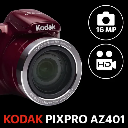 Miniatura 2 de Kodak AZ401RD - Cámara digital de apuntar y disparar con pantalla LCD de 3", Roja Rojo