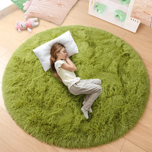 Miniatura 14 de junovo - Alfombra redonda y esponjosa para niños y niñas, de castillo de princesa, de felpa lanuda, para dormitorio, habitación de bebé, sala