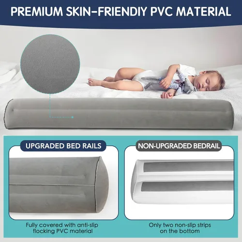 Miniatura 3 de Paquete de 2 rieles inflables de viaje para niños pequeños, rieles de cama antideslizantes y suaves para niños Barandilla de protección de cama