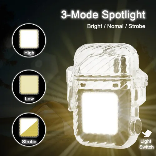 Miniatura 3 de SUPRUS Luminoso 3 modos de linterna resistente al viento, impermeable, encendedor eléctrico recargable de plasma de doble arco con silbato de Negro