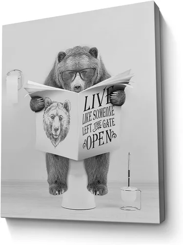 Miniatura 21 de Bonito oso para decoración de baño, arte de pared divertido con estampado de oso de casa de campo, pintura decorativa de pared enmarcada moderna