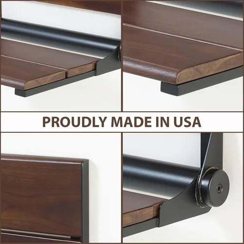 Miniatura 7 de Asiento de ducha de nogal, madera de contorno, banco plegable de montaje en pared para ducha interior, ADA Safety Aid, acero inoxidable 304, negro