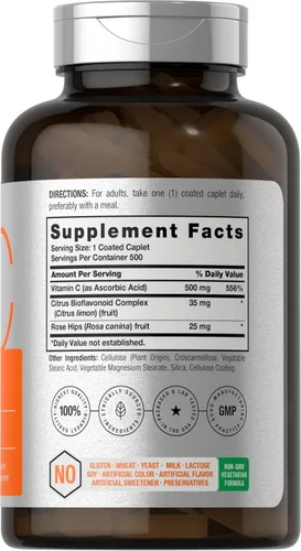 Miniatura 2 de Horbäach Vitamina C de 500 mg 500 cápsulas con bioflavonoides y escaramujos Suplemento para mujeres y hombres Vegetariano, sin OMG y sin