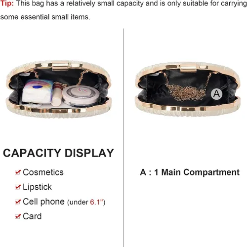 Miniatura 3 de Bolso de mano de noche plisado de satén para mujer, elegante bolso de mano con cadena para boda
