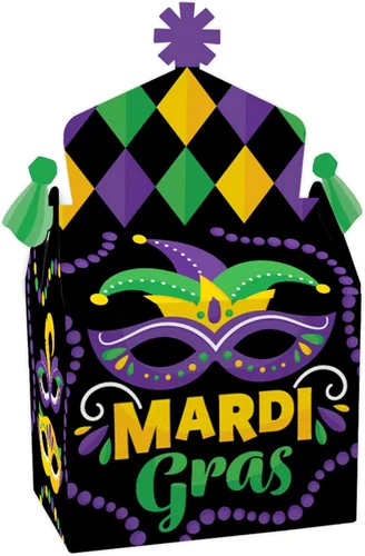 Big Dot of Happiness Máscara colorida de Mardi Gras, caja de golosinas, recuerdos de fiesta, cajas de golosinas para fiesta de máscaras, juego de 12