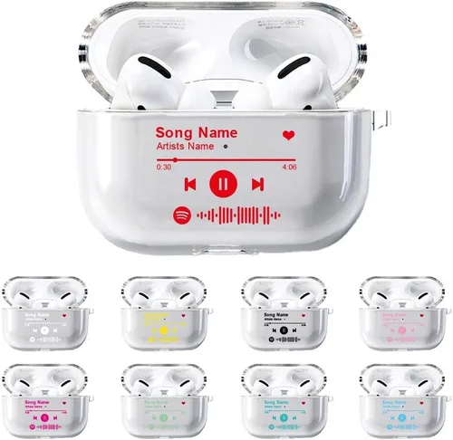 Miniatura 6 de Funda personalizada para Spotify compatible con AirPods Pro 3/Pro 2/Pro/1/2/3 con llavero, cubierta transparente de canción musical personalizada