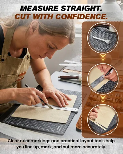 Miniatura 3 de SAKERNEO Kit de herramientas de trabajo de cuero, versión máxima, con alfombrillas de corte de bolso personalizadas, grabado, perforación, costura