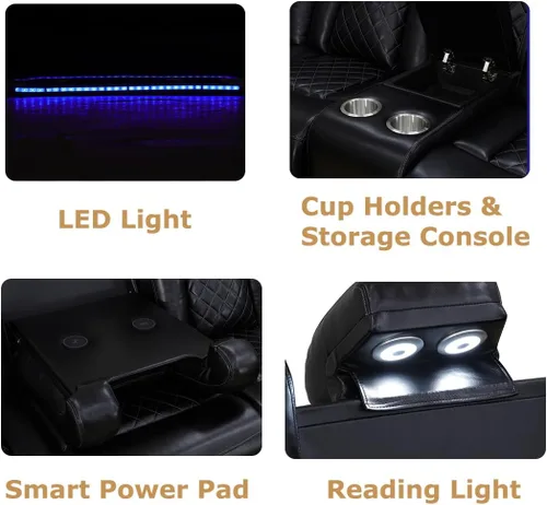 Miniatura 5 de Juego de sofá reclinable eléctrico con luz LED, sofá seccional de cuero, juegos de muebles para sala de estar, juegos modernos de sofá reclinable