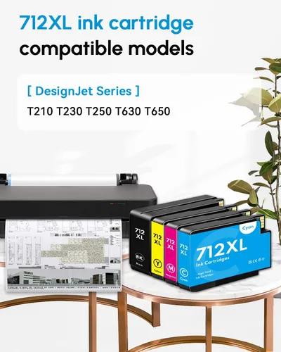 Miniatura 2 de 712XL 712 - Cartuchos de tinta de repuesto de alto rendimiento para impresora HP 712 712XL para impresora de trazador de estudio DesignJet T650 T630