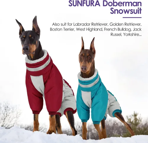 Miniatura 7 de Abrigo de cuerpo completo para perros – Chaqueta cálida de vellón para perros pequeños, abrigos de invierno de cuello alto con arnés, traje de nieve
