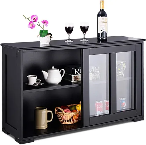 Miniatura 15 de Costzon Aparador Buffet Mueble, Gabinete de Almacenamiento de Cocina de Madera con Estante Ajustable, Puertas Corredizas de Vidrio, Mueble de Puerta