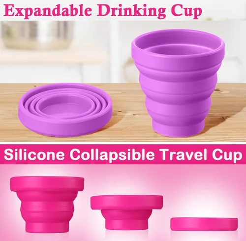 Miniatura 8 de AKOAK Taza de viaje plegable de silicona, taza portátil para hacer gárgaras, para salir, viajar y acampar (juego de 3, color caramelo)