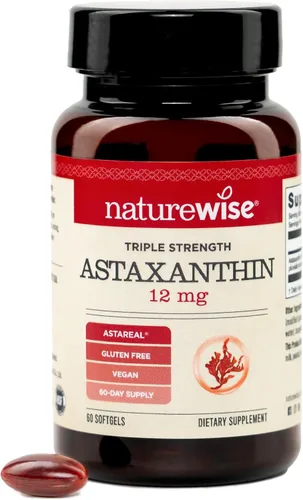 NatureWise Astaxantina de triple fuerza 12 mg con AstaReal® - Suplemento antioxidante vegano con aceite de coco orgánico - Certificado NSF sin
